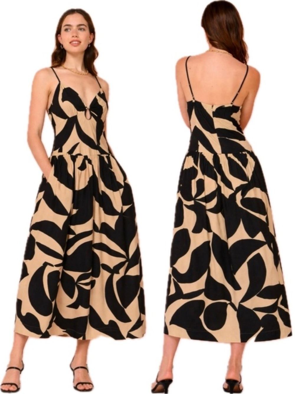 NWT Mon Renn Surreal Midi Dress Medium Coastal Cowgirl Flirty Euro Summer Chic